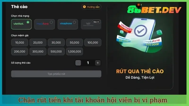 Chặn rút tiền khi tài khoản hội viên bị vi phạm