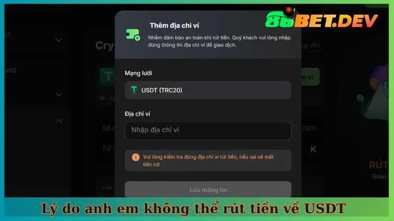 Lý do anh em không thể rút tiền về USDT